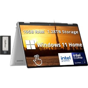 HP Envy x360 2-in-1 16" WUXGA Touchscreen Laptop, Intel Ultra 7 155U, 16GB LPDDR5, 1.28TB Storage(1TB SSD+288GB Docking Station Set), Backlit Keyboard, Privacy Camera, Wi-Fi 6E, Win 11 Home, Silver