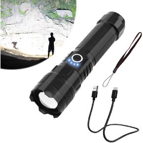 High Lumens Flashlight, Tactical Flashlight with Zoomable, P50 Long Range Strong Light Torch, Flashlights High Lumens Rechargeable, Brightest Powerful Flash Light for Camping Hiking, Black