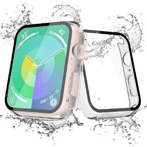 JULK [2 Pack] Waterproof Case for Apple Watch 41mm Built in Tempered Glass Screen Protector, Slim Guard Bumper with HD Glass, Hard PC Cover for iWatch Series 9/8/7 41mm, Transparent