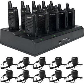 Retevis RT22S Walkie Talkies(10Pack) Bundle with Radio Microphone(10Pack),Portable FRS Two-Way Radios for Adults with 10 Way Multi Gang Charger, Handheld 2 Way Radio Rechargeable