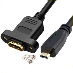اللوحة Mount HDMI أنثى إلى Micro Male Male HDMI مقعدة الذهب كابل تمديد الكاميرات الرقمية محمية بالكامل مع ثقب المسمار الثابت 30 سم