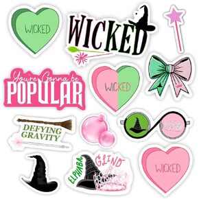 (13 Pcs) Wicked Sticker Pack+Bonus – Wicked Movie Vinyl Decals Stickers for Laptop, Water Bottle, Scrapbooking, Kids, Teens & Adults – Party Supplies & Decor