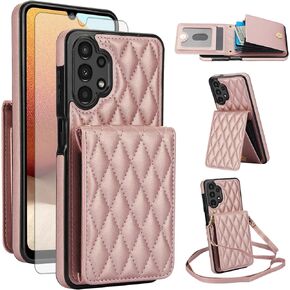 Phone Case for Samsung Galaxy A13 4G/5G Wallet Cover with Screen Protector Credit Slot Card Holder Crossbody Strap Stand and RFID Blocking A04s M13 G5 A 13 LTE 13A 2022 Women Men Girls Dark Purple