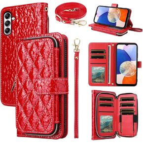 Argyle Wallet Case for Samsung Galaxy A55 5G with Crossbody/Wrist Strap Lanyard Luxury PU Leather Stand Zipper Purse Shockproof Card Holder Cell Phone Cover for A 55 55A A555G Women Men Black