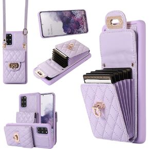 Asuwish Phone Case for Samsung Galaxy S20 Plus S20+ 5G Wallet Cover with Credit Card Holder Crossbody Strap Long Lanyard Leather Cell Accessories S20+5G S20plus 20S + S2O S 20 20+ G5 Women Girl Purple