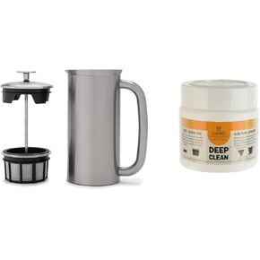 ESPRO - P7 French Press - Double Walled Stainless Steel Insulated Coffee and Tea Maker with Micro-Filter - Keep Drinks Hotter for Longer (Brushed Stainless Steel, 32 Oz) Cleaning Powder