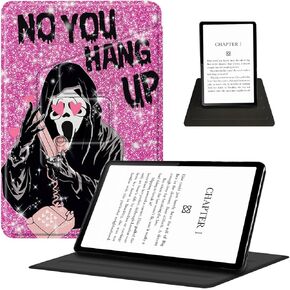 Case for Amazon 6.8" Kindle Paperwhite(11th Generation 2021 Release) 360 Degree Rotating Swivel Stand PU Leather Cover with Auto Wake Sleep, Ghostface Pink