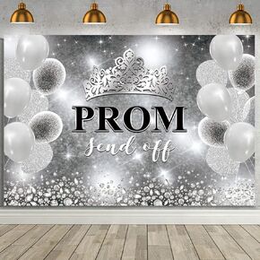MEHOFOND 7x5ft Prom 2025 Backdrop Black and Silver Crown Send Off Decorations Banner Congrats Graduation Background Graduation Prom Night 2025 Party Decorations Banner Photo Studio Props
