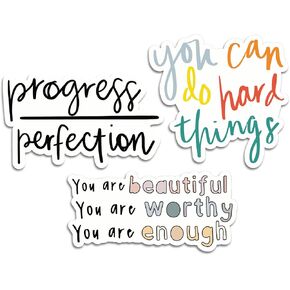| Motivational Stickers for Adults (3 Pcs) - Strong Adhesive and Waterproof, Progress Over Perfection and Other Inspirational Laptop Stickers! Size 3" Wide Each