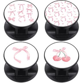 8 Pcs Coquette Pink Bow in Watercolor Cell Phone Grip Holder Cherry Pink Bow Soft Girl Collapsible Phone Holder Self Adhesive Finger Ring Sublimation Phone Holders for Smartphone Tablets
