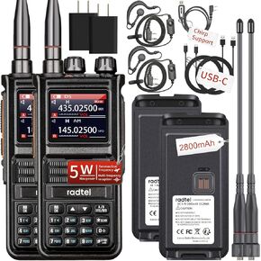Radtel RT-470X Tri-Band Radio Walkie Talkies 256CH Aviation Air Band Two Way Radio Scanner Marine Long Range Handheld Transceiver USB-C, Wireless Copy Frequency (Two Pack)