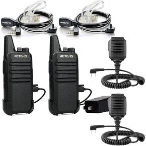 Retevis RT22 Walkie Talkies(2Pcak) Bundle with Speaker Mic(2Pcak), Mini 2 Way Radio Rechargeable, VOX Handsfree, Portable, Two-Way Radios Long Range with Earpiece