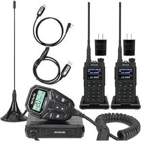 Retevis RA86 GMRS Mobile Radio, Dual Speakers NOAA, Long Range Mobile Transceiver(1 Pack) with C2 GMRS Radio Handheld(2 Packs), Flashlight, 2000mAh, Type-C, Communicate Kit for Vehicle Traveling