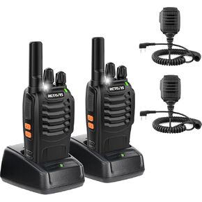 Retevis H-777 Walkie Talkies(2Pack) Bundle with Speaker Mic(2Pack), Mini 2 Way Radios Long Range, Portable FRS Two Way Radios with LED Flashlight