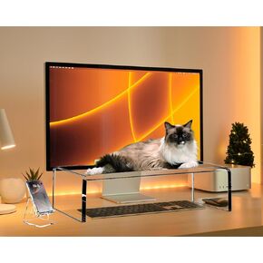 Clear Acrylic Monitor Stand Riser 20", Laptop Keyboard Cover cat Proof, Keyboard Protector Anti-Cat Prevent Cats from Touching Keyboard, Clear Monitor Riser for Keyboard Storage