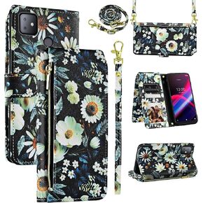Wallet Case for T-Mobile Revvl 4 Plus with Wrist Strap Shoulder Strap,Zipper Floral Leather Stand Cell Phone Cover for Tmobile Revel 4+ T Mobile Revvl4+ TCL Revell Four + 4Plus Women Men Pink