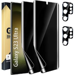 [2+2 Pack Privacy Screen Protector Compatible with Galaxy S23 Ultra 5G, 2 TPU Film with 2 Camera Lens Tempered Glass, High Clarity, Bubble Free, AUTO Repair