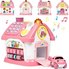ألعاب Marstone Baby Girl لعمر 1 2 3+ سنوات، ألعاب مونتيسوري للأطفال الصغار مع صوت/أضواء/موسيقى/ساعة/هاتف/سيارة 6 في 1 منزل متعدد الوظائف، لعبة موسيقية تعليمية مبكرة هدية للفتيات والفتيان