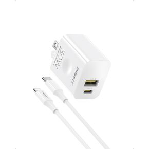 PISEN 30W USB C Charger - PD QC 3.0 Dual Port Charging Block, 30 Watt USB C Charger with 4 FT Type C to L Cable, 30W Fast Charger with Foldable Plug for iPhone 14 13 12 11 Pro Max XR XS X, iPad