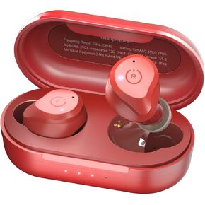 TOZO NC9 Hybrid Active Noise Cancelling Wireless Earbuds, in Ear Headphones IPX6 Waterproof Bluetooth 5.3 Stereo Earphones, Immersive Sound Premium Deep Bass Headset Dark Red