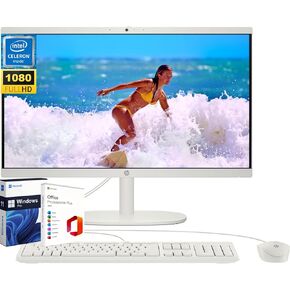 HP 21.5" FHD All-in-One Desktop PC, 16 GB RAM, 512 GB SSD, Intel Celeron J4025, UHD Graphics 600, Webcam, Wi-Fi 6, Bluetooth, HDMI, Wired KB & Mouse, Microsoft Office Lifetime License & Windows 11 Pro