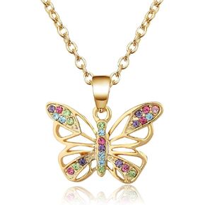 Kruckel Colourful Rainbow Butterfly Crystals Necklace Pendant made with top Elegant Austrian Crystal | Fashion Necklace, Jewelry | 18 in Length, Champagne Gold Luxurious Gift Box | Great Gift for girlfriend, mother mom sister female friends