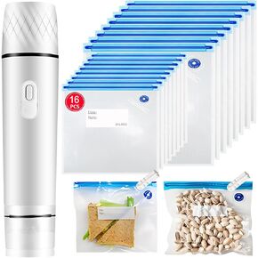 Handheld Vacuum Sealer for Food, Portable Cordless Compact Vacuum Sealer Rechargeable, with 16pcs Reusable Zipper Bags Set, Suitable for Food Storage, Fresh, Travel, Camping, Picnics