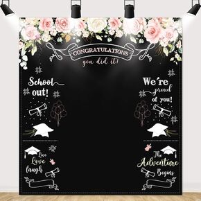 MEHOFOND Prom 2025 Backdrop for Photoshoot Black Gold Graduation Congrats Grad Photography Background Banner for Prom Party Decor Favors Supplies