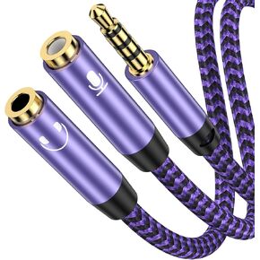Headphone Splitter Cable 3.5mm Male to 2 Dual 3.5mm Female Headphone Jack Adapter Audio Stereo Y Splitters Adapter Hi-Fi Sound Aux Extension Cable for Earphone Phone PS5 PS4 Switch Tablets and More