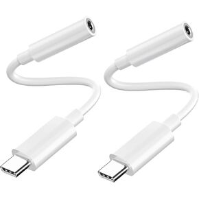 USB C to 3.5mm Adapter (2-Pack, White) - DAC Audio Converter for iPhone 15/Pro, Samsung S23, iPad Pro, Pixel 7-16bit/48kHz AUX Adapter with Mic for Car, Gaming