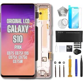 Samsung Galaxy S10 6.1" True Original OEM Display Digitizer LCD Screen Replacement Touch Assembly SM-G973U G973F G9730 G973W LCD Display Premium Repair Toolkit + Free Install (Flamingo Pink Frame)