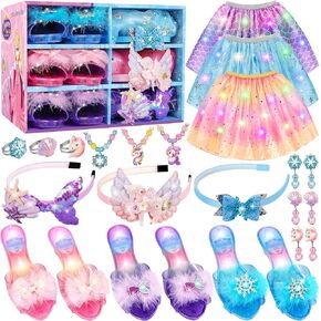 Princess Dress Up Toys & Jewelry Boutique, Princess Costumes Set incl Color Skirts, Shoes, Crowns, Princess Accessories, Girls Role Play Set Gift for 3 4 5 6 Year old Girl Toddler ​B-day Party Favors