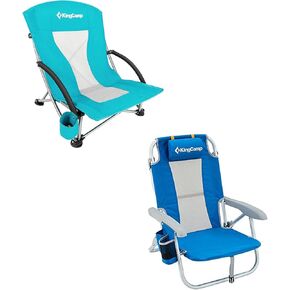 KingCamp 2 Pack Low Beach Chair, Folding & Portable Chairs for Adulit, 300lbs Heavy Duty Backpack Travel Gear Suitable for Camping Lawn Concerts Outdoor Activities