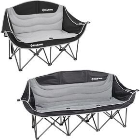 KingCamp Oversized Double Camping Chair, Outdoor Folding Loveseat Camping Chairs for 2-3 Person with Cup and Wine Glass Holder