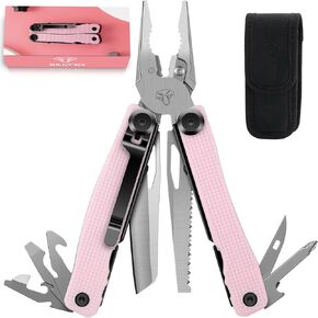 Pocket Multitool Knife for Men, Women, Tactical Multi Tool, All Self-Locking Camping Saw, Survival Pliers set With Clip and Pouch, Gifts Ideas, Pink