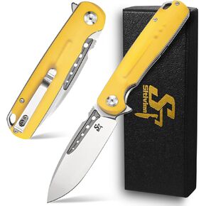 Sitivien ST131 سكين قابل للطي ، D2 Blade G10 Handle Monder Tool Tool Dnife مع قفل بطانة لصيد المشي في التخييم في الهواء الطلق (أصفر)
