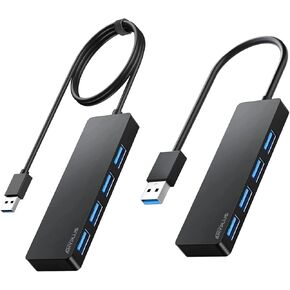 USB 3.0 Hub, 4 Port USB Hub Splitter,Portable USB Adapter Mini Multiport Expander for Desktop, Laptop, Xbox, Flash Drive, HDD, Console, Printer, PC, Keyboards, HP【2Ft+0.8Ft】