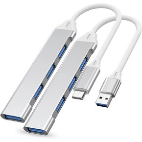 Hub 4 in 1 Pack with 2 Hubs, USB-A and USB C Connectors, Multiple Ports Mini USB Hub Adapter for PC, Laptop, McBook Windows Switch Redmi Poco, Black Shark, Realme, Galaxy iPhones 15 15 pro