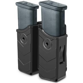 Universal Double Magazine Pouch for Glock Beretta Sig Sauer Taurus Browning S&W H&K Most Pistol Mags,Universal Mag Holder Stack 9mm/.40/.45 Mags Holder(N-Belt Clip, Black)