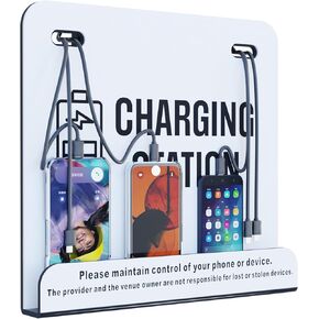 6-Port Mini Wall-Mounted Cell Phone Charging Station Compatible with 3 Type-C, 2 Apple, 1 Micro USB, Ideal for Hospital, City Hall, Shelter, Bank, Hotel, Gym, Airport, Stadium, Park, Library (White)