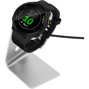 kwmobile Charging Station Compatible with Garmin Forerunner 55/255 / 255 Music/vivoactive 5 - Charger Dock Metal Stand with Cable - Black/Silver