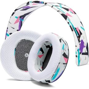 WC Earpad and Upgraded Silicone Headband Combo for Audeze Maxwell Headphones | Cooling Gel Earpads & Matching Design Headband for Epic Gaming | 90's White