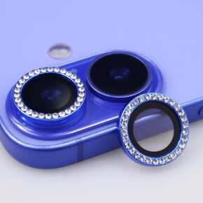 for iPhone 16/16 Plus Camera Lens Protector Bling Glitter Diamond Metal Crystal Tempered Glass Screen Accessories Rhinestones Lens Cover for iPhone 16 / 16Plus (Diamond Silver)