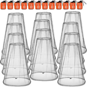 Hestya 12 Pcs Mosquito Head Face Net Mesh 18.11 x 18.11 Inch Fly Netting Hood Mosquito Net Hat with Carry Bags to Prevent No See Ums Gnats Biting Midges for Outdoor Hiking Camping Climbing, Gray