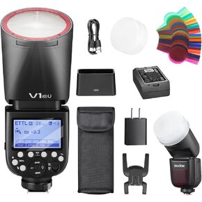Godox V1O V1 O Round Head Speedlite for Olympus TTL Hot Shoe Flash 2.4G X Wireless HSS 1/8000s 2980mAh Lithium Battery LED Modeling Lamp Shot speedlight with Tri-Color Diffuser(USA Version)