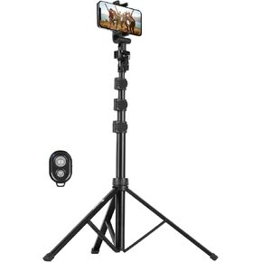 TARION Cell Phone Tripod Stand with Phone Holder 51" Extendable Selfie Tripod for iPhone with Remote Control Lightweight Phone Stand for Recording Compatible with Smartphone Camera Ring Light TPP-Lite