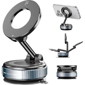 Vacuum Magnetic Phone Holder for Car 360°Adjustable Suction Cup Phone Mount Foldable Vacuum Magnetic Phone Stand for Mag-safe Vacuum Suction Phone Holder Magnet for Car/All Phones/Gym/Bathroom Mirror