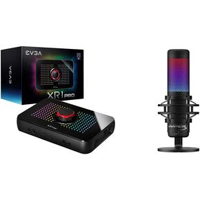 EVGA XR1 Pro Capture Card, 1440p/4K HDR Capture/Pass Through & HyperX QuadCast S – RGB USB Condenser Microphone for PC, PS4, PS5 and Mac, Anti-Vibration Shock Mount, 4 Polar Patterns
