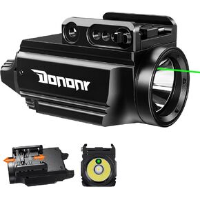 Pistol Light Green Beam Combo, Strobe Weapon Light with Adjustable Picatinny or GL Rail, USB Rechargeable Aluminum Tactical Flashlight with Built-in Battery