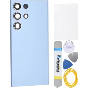 Sky Blue Acrylic Glass Back Cover Replacement for Samsung Galaxy S23 Ultra SM-S918B with Rear Camera's Frame and Glass Pre Cut Adhesive and Tool Kit